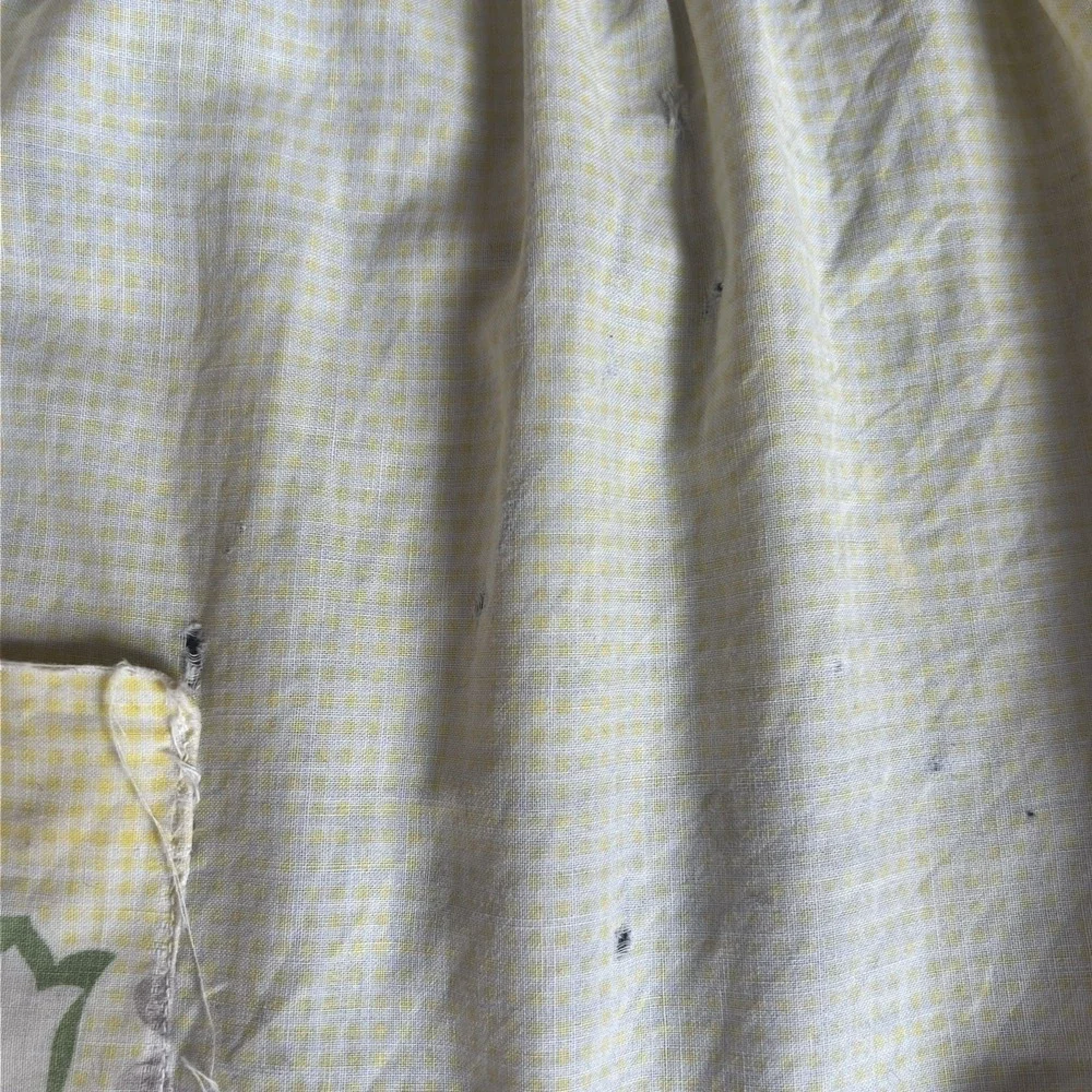 VTG Yellow Gingham Half Apron Floral Mid Century Cottage Farmhouse Primitive